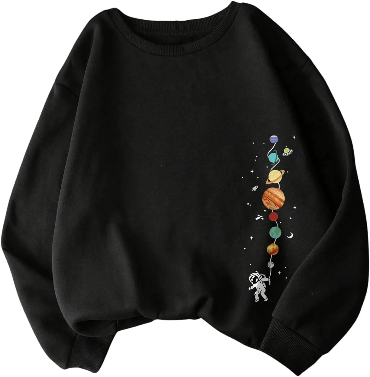 MakeMeChic Women's Long Sleeve Sweatshirts Graphic Print Round Neck Pullover Tops