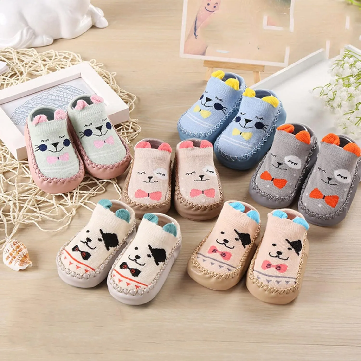 Newborn Baby Boys Girls Cartoon Ears Floor Socks Non Slip Baby Step Shoes Socks Newborn Sneakers
