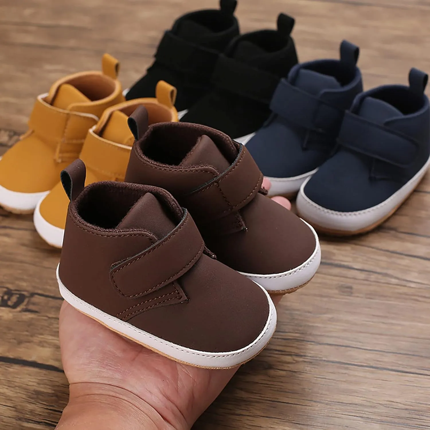 Newborn Baby Boys Girls Prewalker Shoes Soft Rubber Sole Infant Sneakers Fashion High-Top Non-Slip Walking Shoes