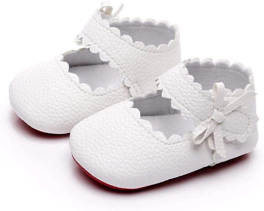 Newborn Baby Girls Soft Sole Shoes Baby Wavy Edge Bow Baby Toddler Shoes Baby Soft Bottom Shoes