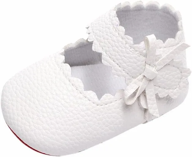Newborn Baby Girls Soft Sole Shoes Baby Wavy Edge Bow Baby Toddler Shoes Baby Soft Bottom Shoes