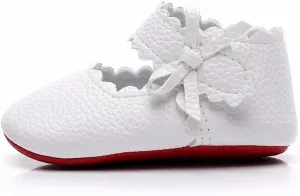 Newborn Baby Girls Soft Sole Shoes Baby Wavy Edge Bow Baby Toddler Shoes Baby Soft Bottom Shoes