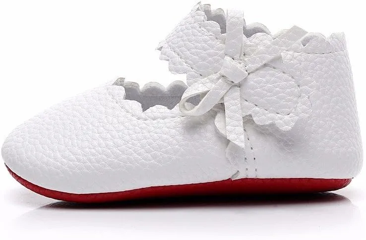 Newborn Baby Girls Soft Sole Shoes Baby Wavy Edge Bow Baby Toddler Shoes Baby Soft Bottom Shoes