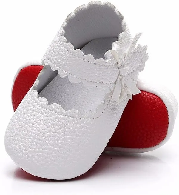 Newborn Baby Girls Soft Sole Shoes Baby Wavy Edge Bow Baby Toddler Shoes Baby Soft Bottom Shoes