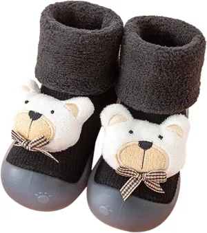 Newborn Girl Boy Sock Shoes Baby Fleece ining Soft Slippers Rubber Sole Non-Slip Cute Booties Spring Sneakers