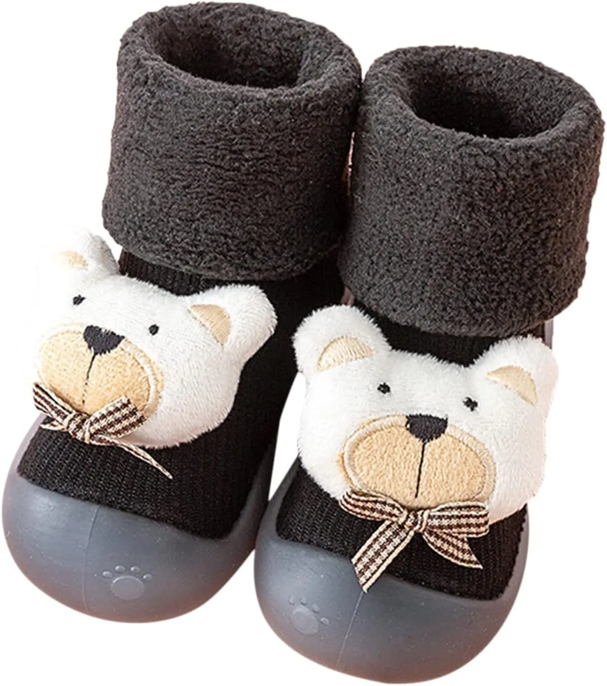Newborn Girl Boy Sock Shoes Baby Fleece ining Soft Slippers Rubber Sole Non-Slip Cute Booties Spring Sneakers