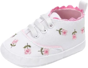 Newborn Infant Baby Girls Floral Crib Shoes Soft Sole Anti-Slip Sneakers Canvas Shoes 0~18 Month