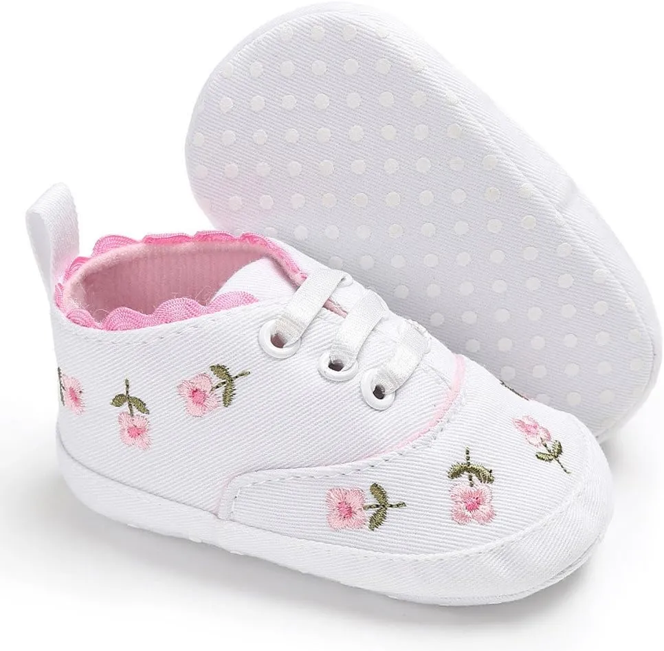 Newborn Infant Baby Girls Floral Crib Shoes Soft Sole Anti-Slip Sneakers Canvas Shoes 0~18 Month