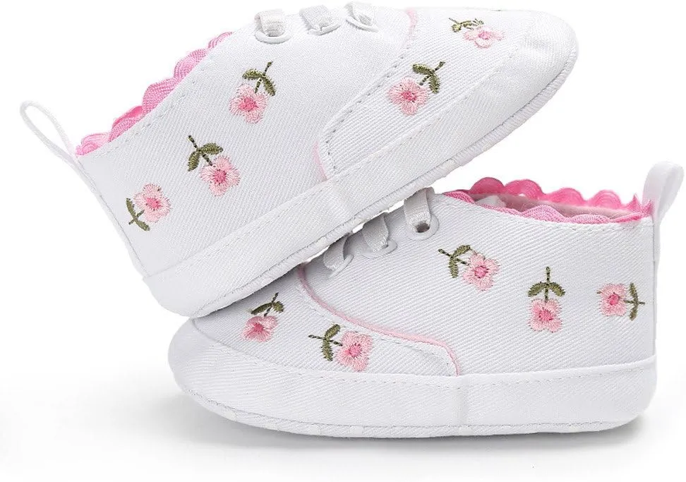 Newborn Infant Baby Girls Floral Crib Shoes Soft Sole Anti-Slip Sneakers Canvas Shoes 0~18 Month