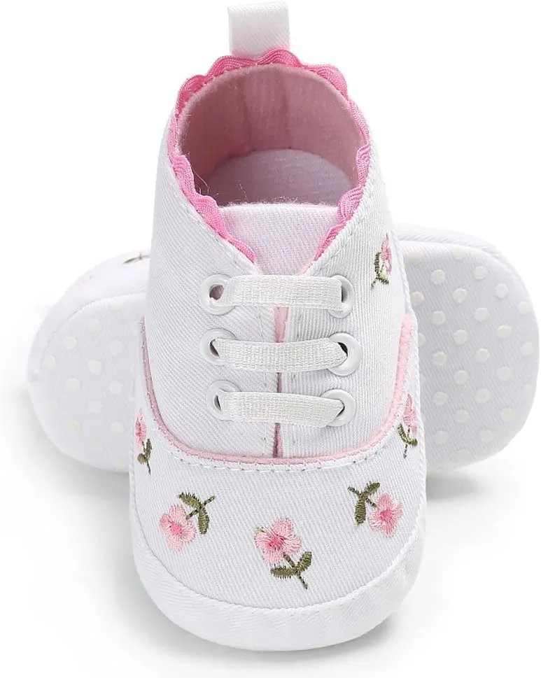 Newborn Infant Baby Girls Floral Crib Shoes Soft Sole Anti-Slip Sneakers Canvas Shoes 0~18 Month