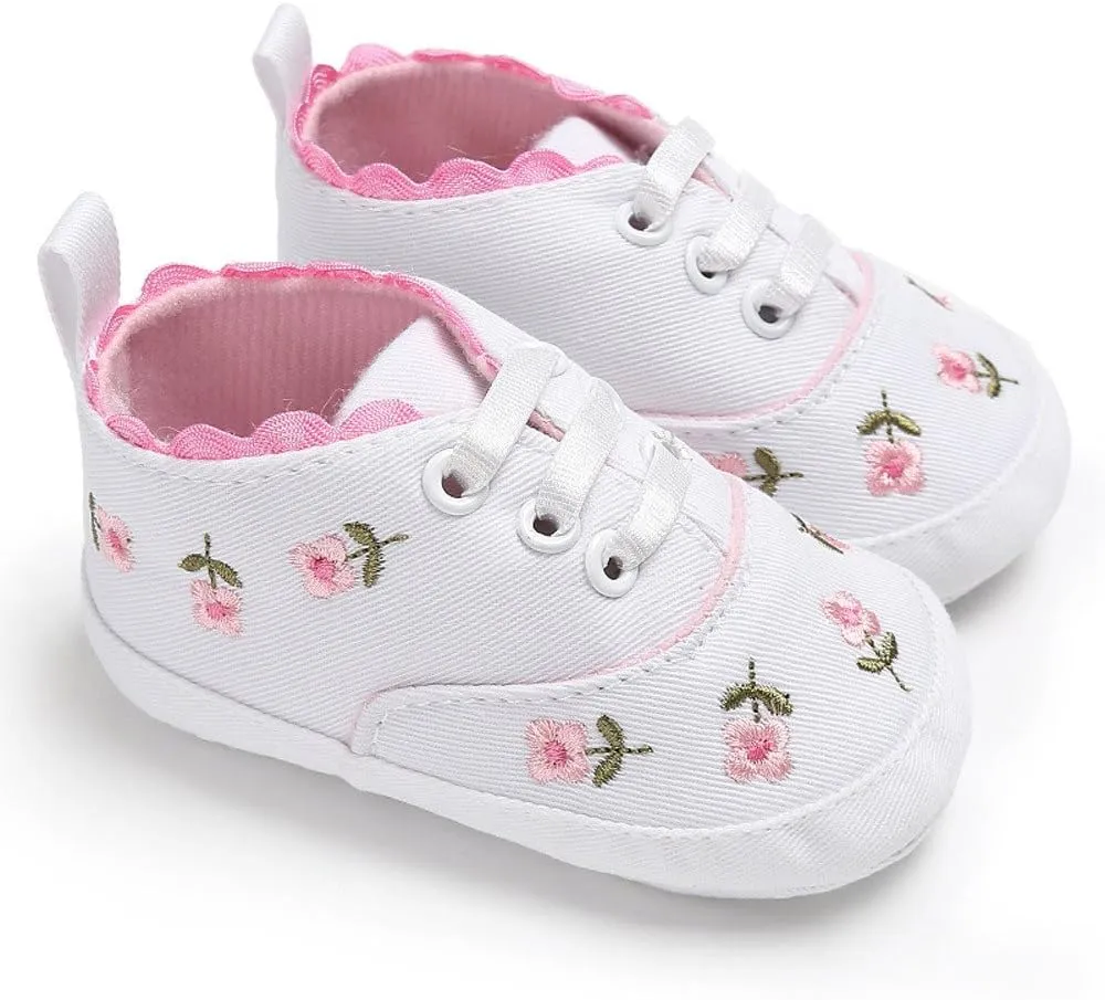 Newborn Infant Baby Girls Floral Crib Shoes Soft Sole Anti-Slip Sneakers Canvas Shoes 0~18 Month