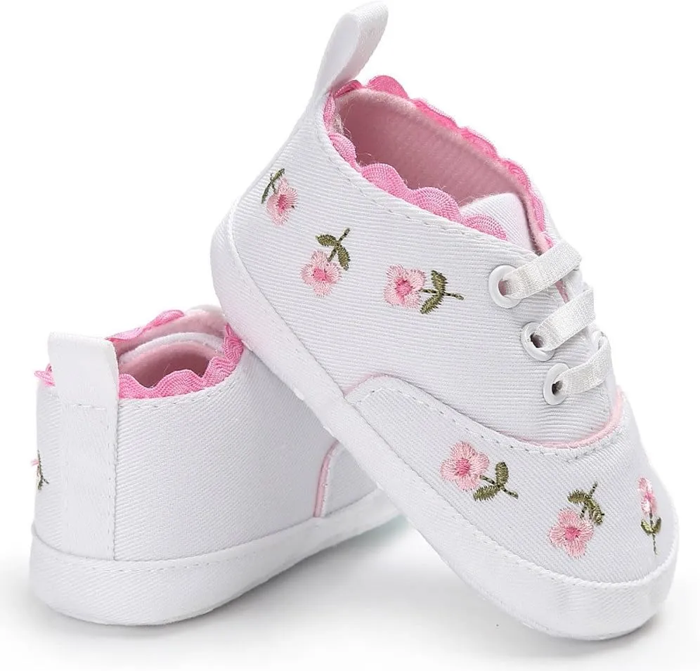 Newborn Infant Baby Girls Floral Crib Shoes Soft Sole Anti-Slip Sneakers Canvas Shoes 0~18 Month