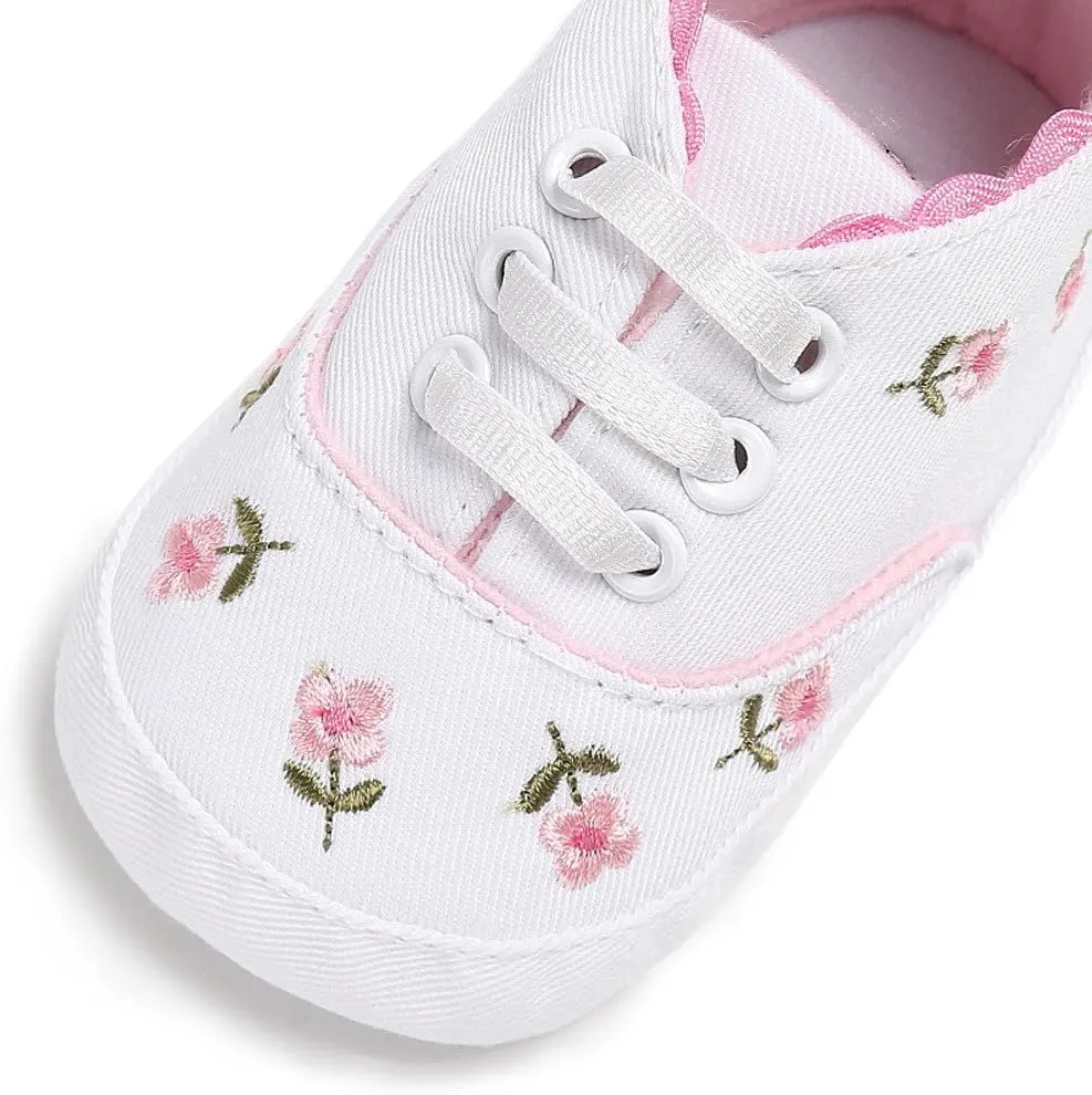 Newborn Infant Baby Girls Floral Crib Shoes Soft Sole Anti-Slip Sneakers Canvas Shoes 0~18 Month