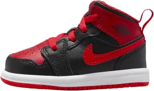 Nike Jordan 1 MID (TD) Toddler DQ8425-060 (Black/FIRE RED-White), Size 2