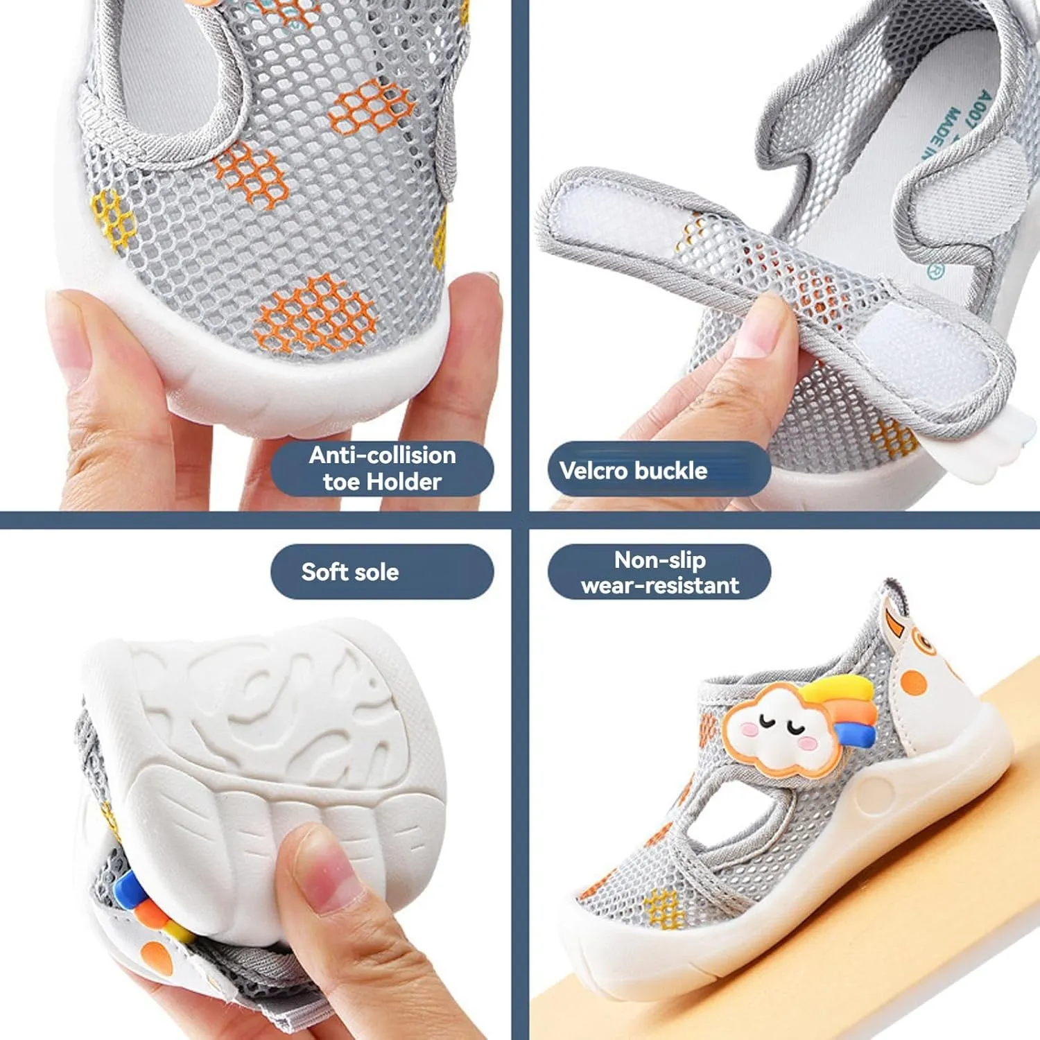 Non-Slip Baby Breathable Shoes for Spring and Summer Indoor Non-Slip Thin Toddler Shoes Lightweight Mesh Baby Soft Sole Sandals