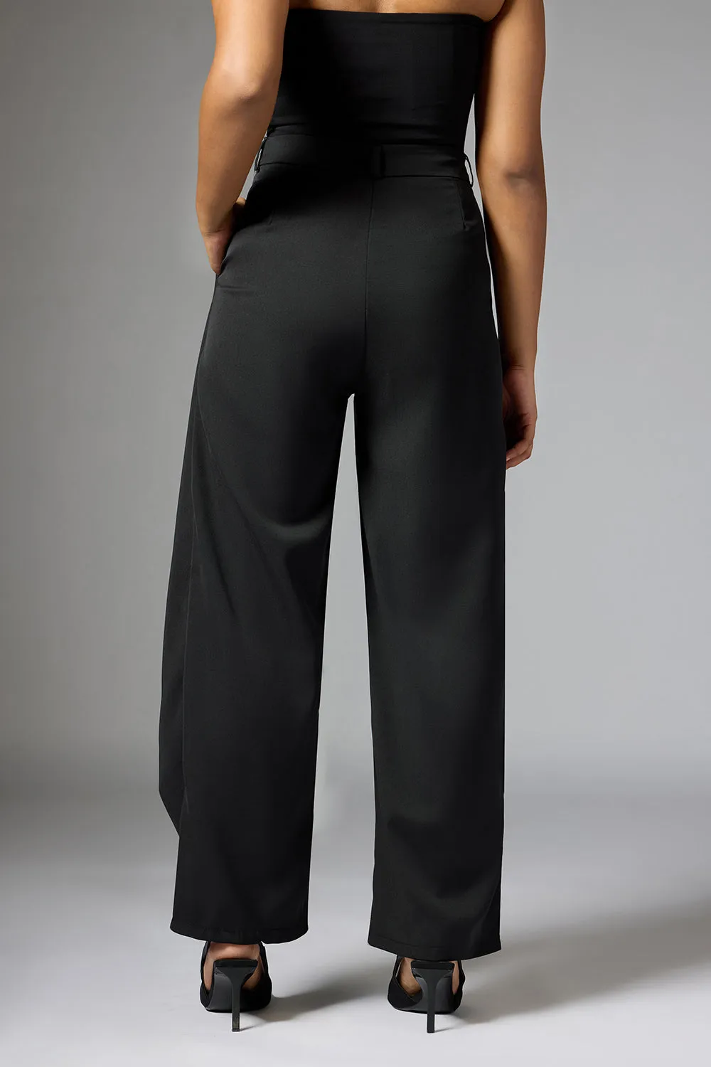 Onyx Black Wrap Front Korean Pants