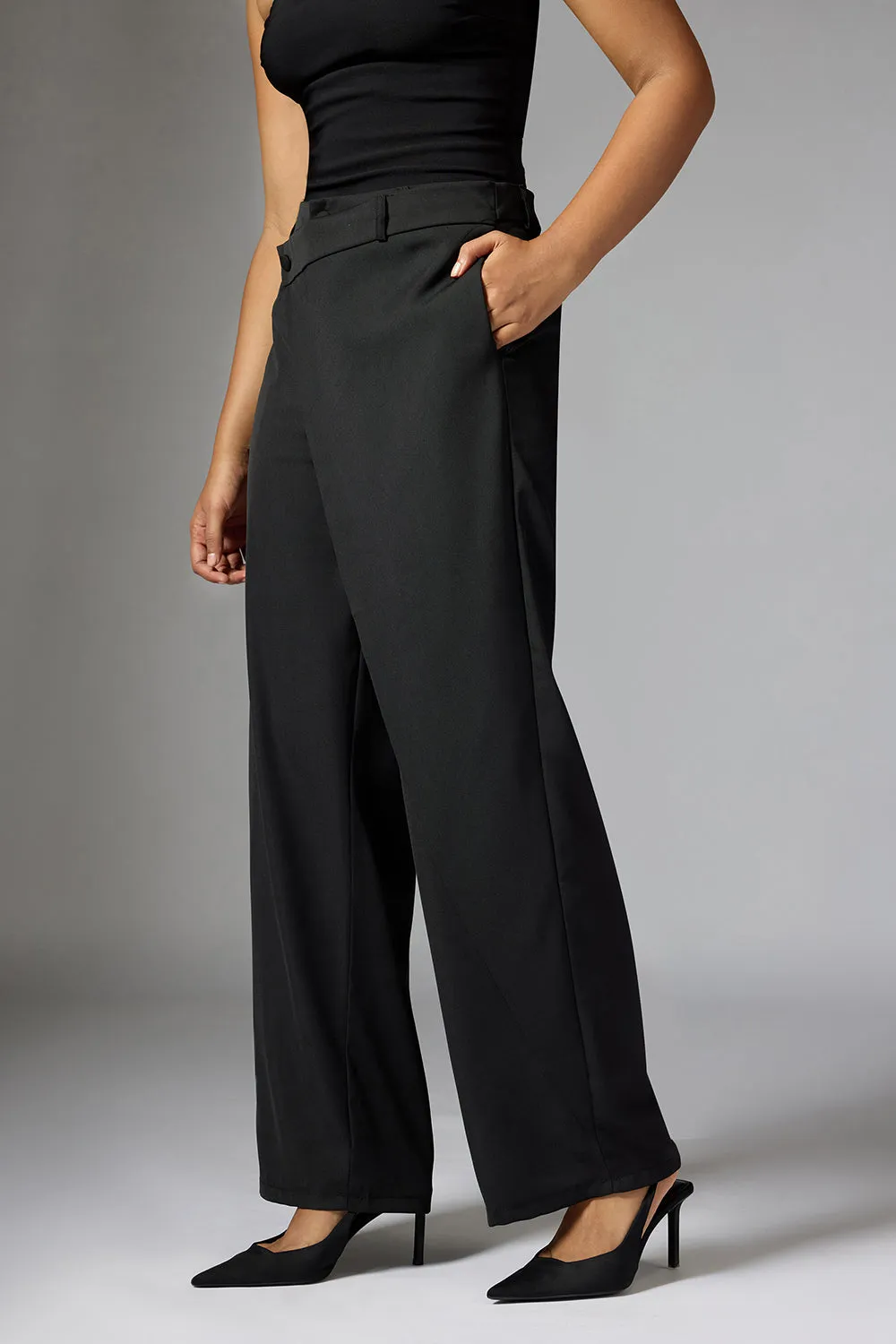 Onyx Black Wrap Front Korean Pants