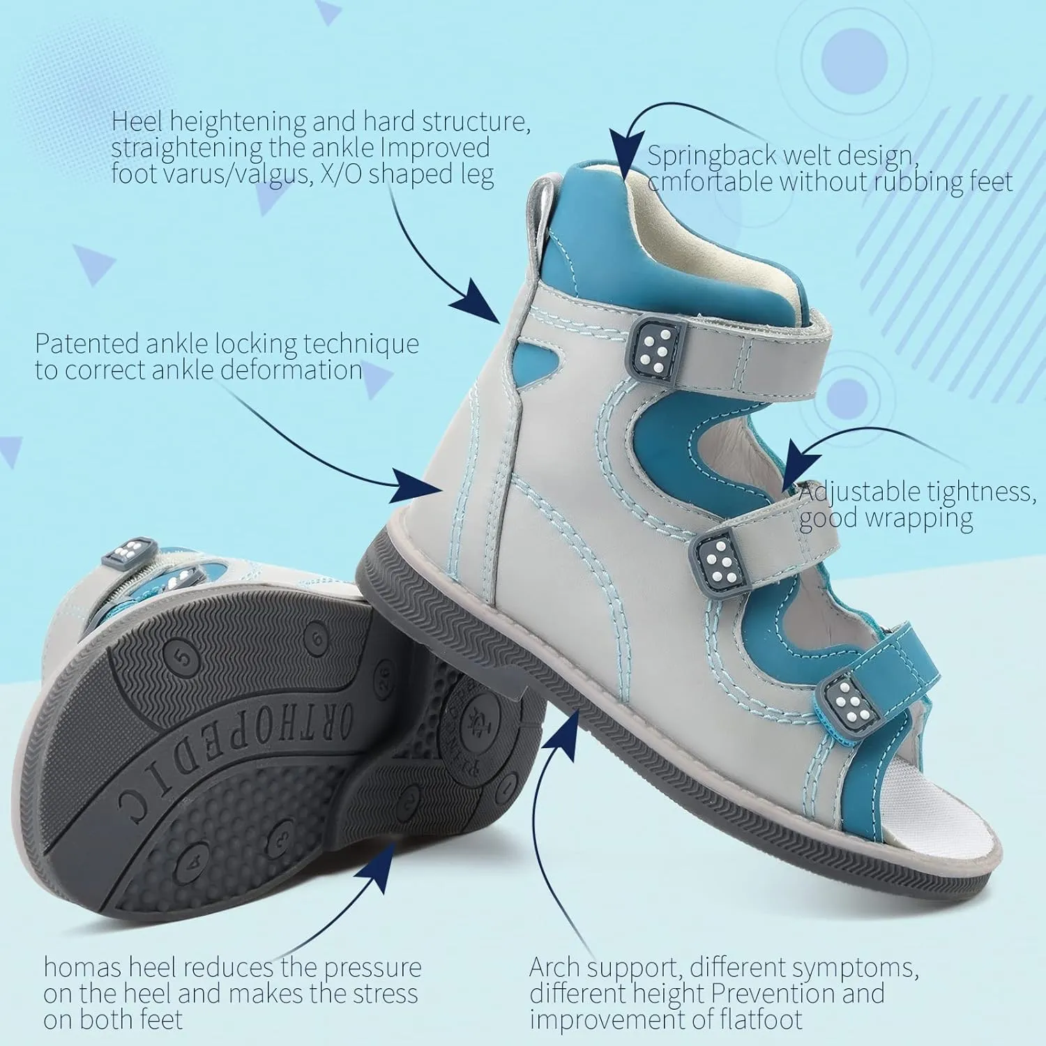 Orthopedic Corrective Sandals for Kids,Children Summer High Top Shoes for Girls and Boys with Arch and Ankle Support,Anti-slip Soles