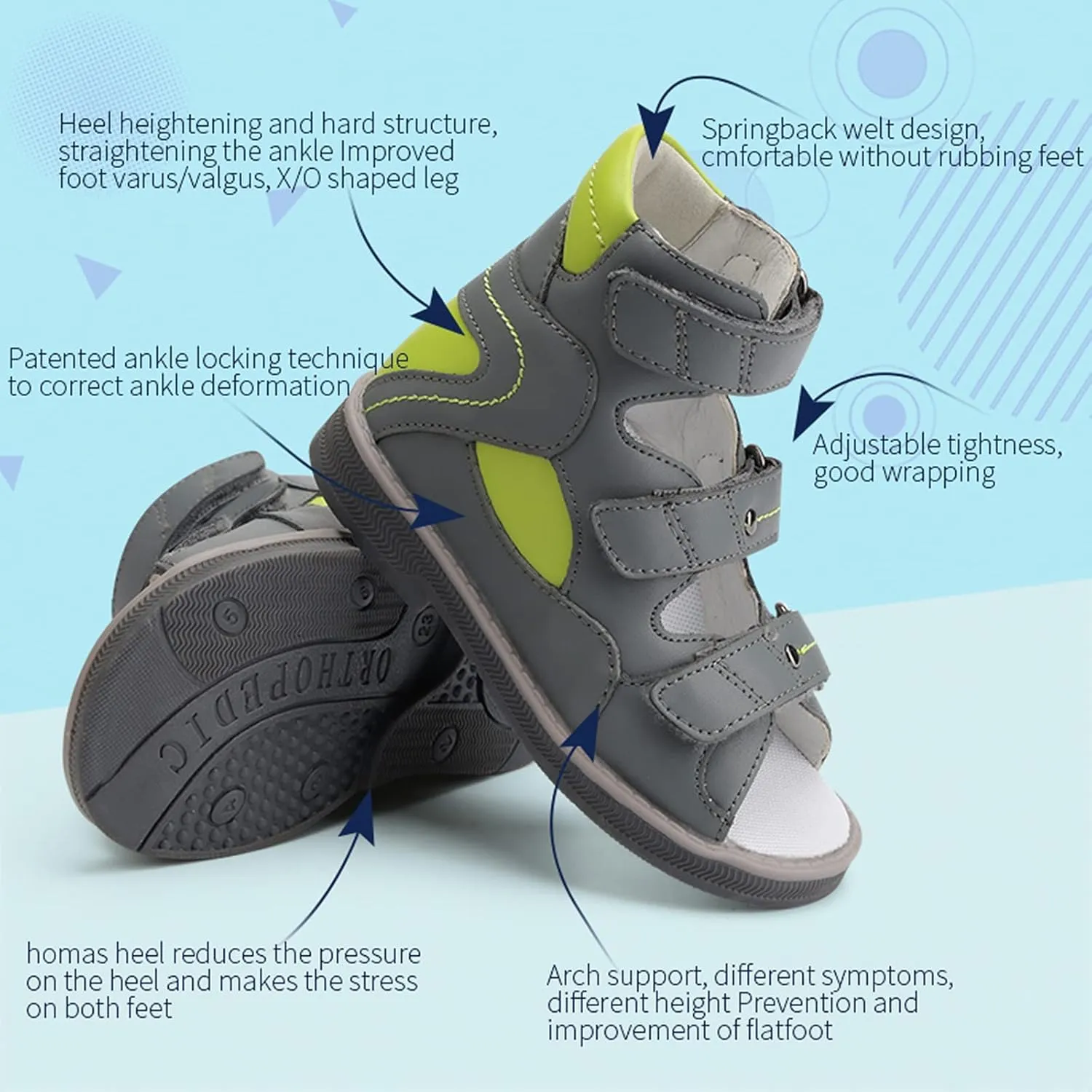 Orthopedic Sandals for Kids and Toddlers,Children Corrective Shoes with Ankle Brace and Arch Support