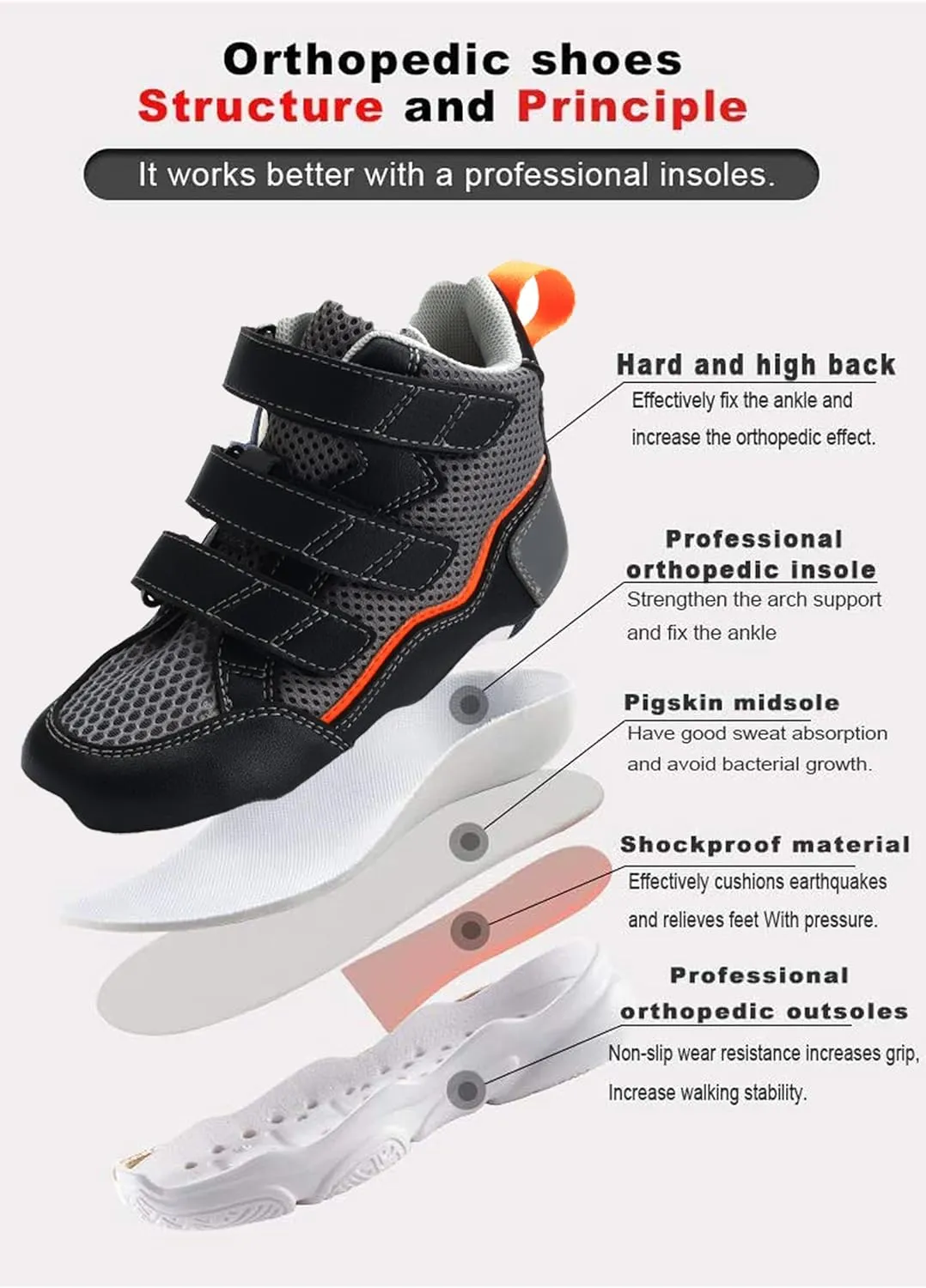 Orthopedic Shoes for Toddler and Kids,Breathable and Not Stuffy Feet,Ultra-Light with Arch and Ankle Support