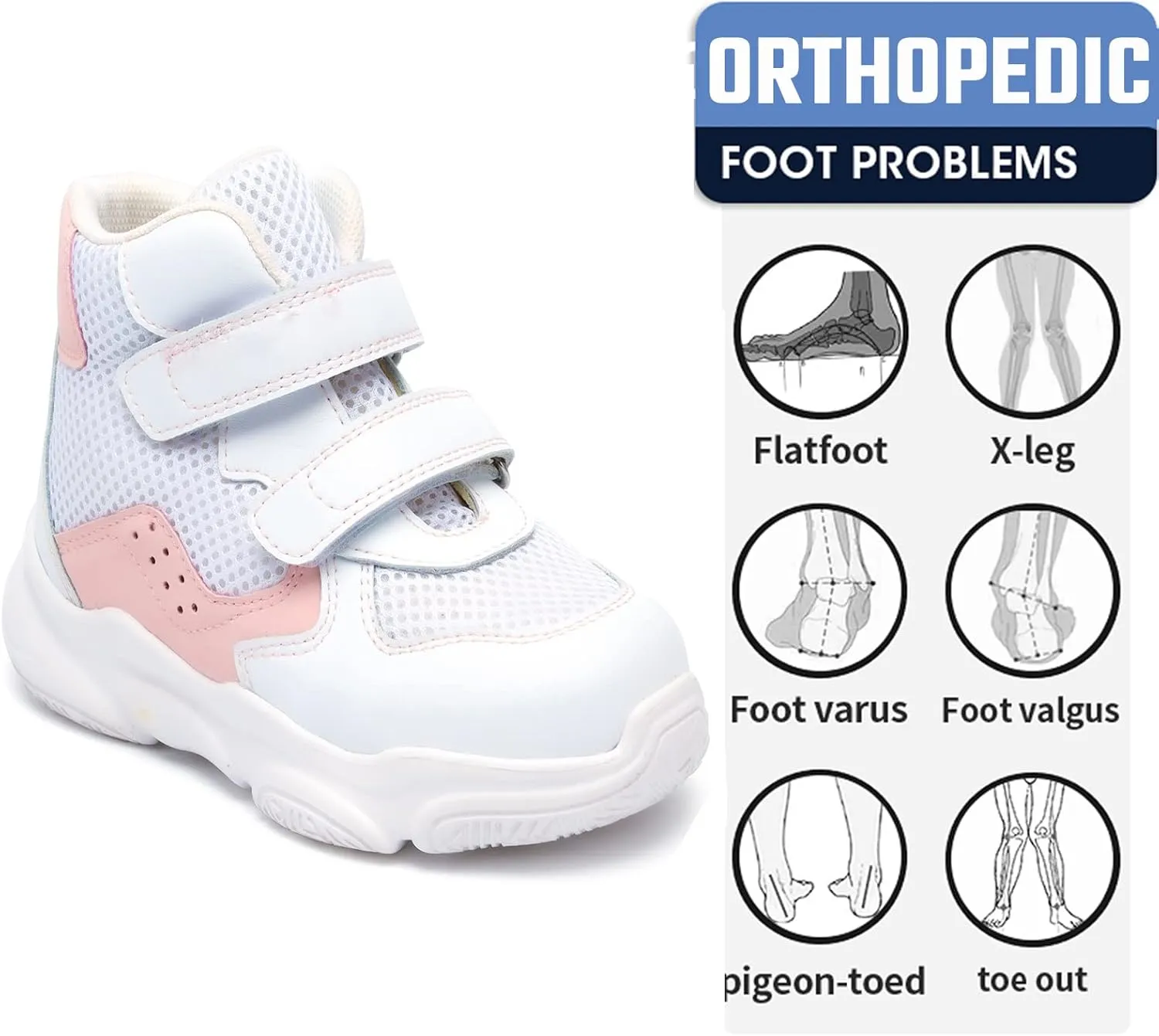 Orthopedic Shoes for Toddlers and Kids,Lightweight and Breathable Sneakers with Arch and Ankle Support,Non-Slip Soles