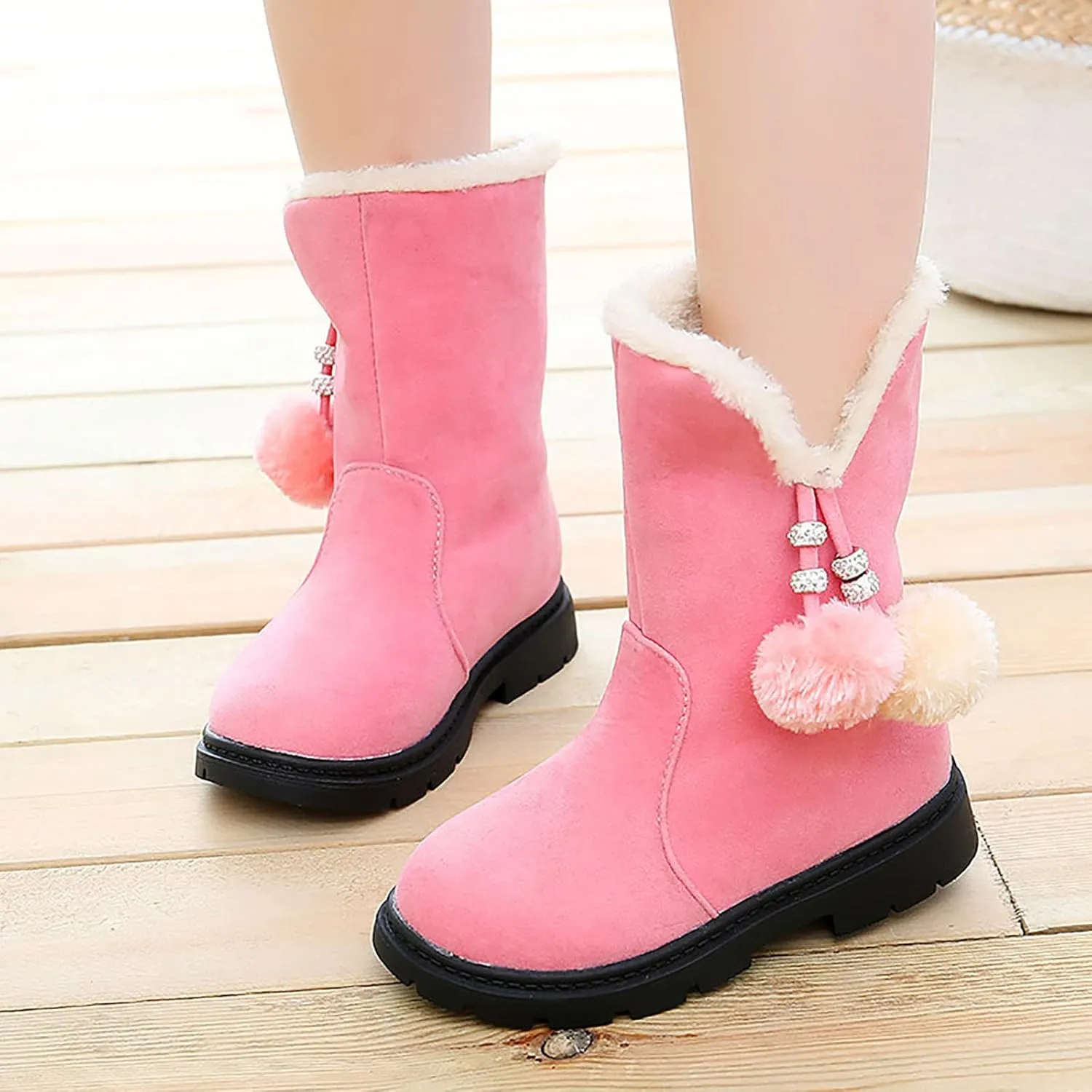 POLG Kids Boots Winter Warm Snow Newborn Girl Shoes Soft Sole Anti-Slip Prewalker Infant Toddler Cute Booties