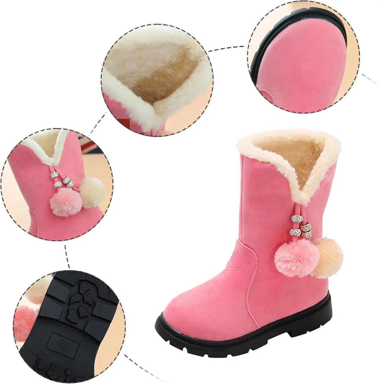 POLG Kids Boots Winter Warm Snow Newborn Girl Shoes Soft Sole Anti-Slip Prewalker Infant Toddler Cute Booties