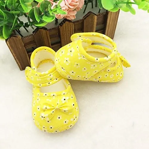 POLG Newborn Kids Baby Bowknot Printing Cloth Shoes Soft Sole Shoes Toddler Crib First Walker Shoes