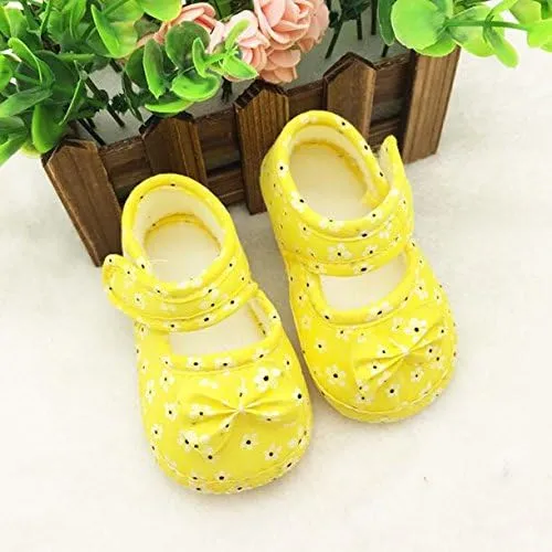 POLG Newborn Kids Baby Bowknot Printing Cloth Shoes Soft Sole Shoes Toddler Crib First Walker Shoes