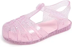 Sawimlgy Toddler Girls Jelly Sandals Summer Beach Closed Toe Crystal Princess Dress Flat Little Kid T-strap Rubber Sole Shoe