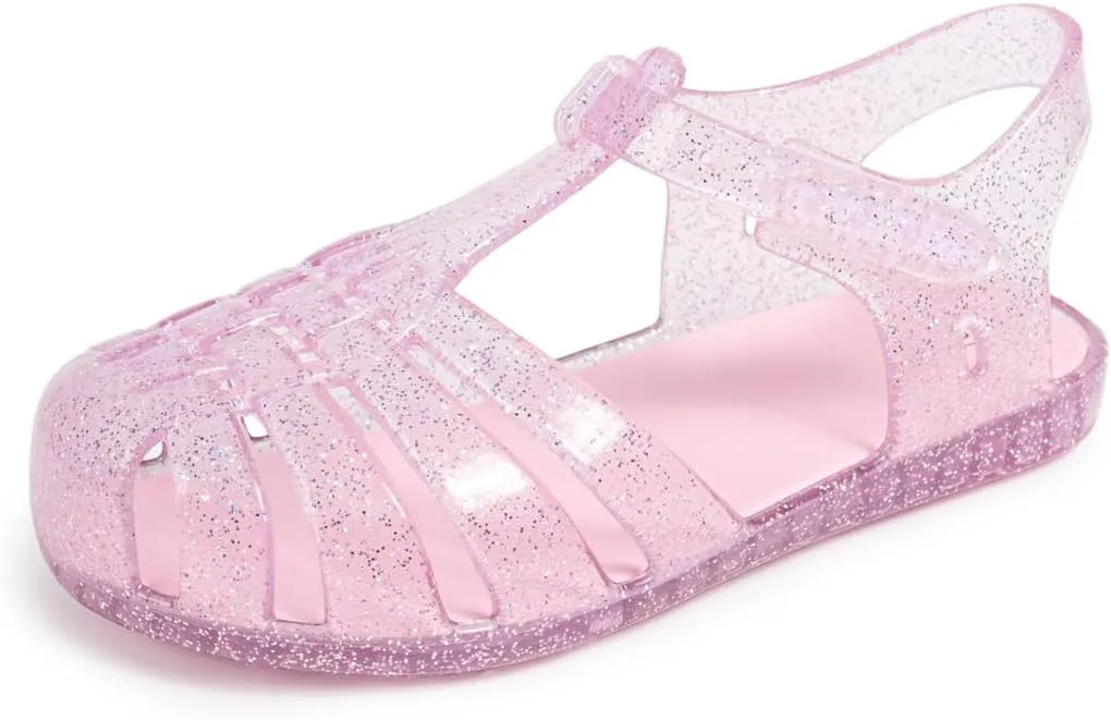 Sawimlgy Toddler Girls Jelly Sandals Summer Beach Closed Toe Crystal Princess Dress Flat Little Kid T-strap Rubber Sole Shoe