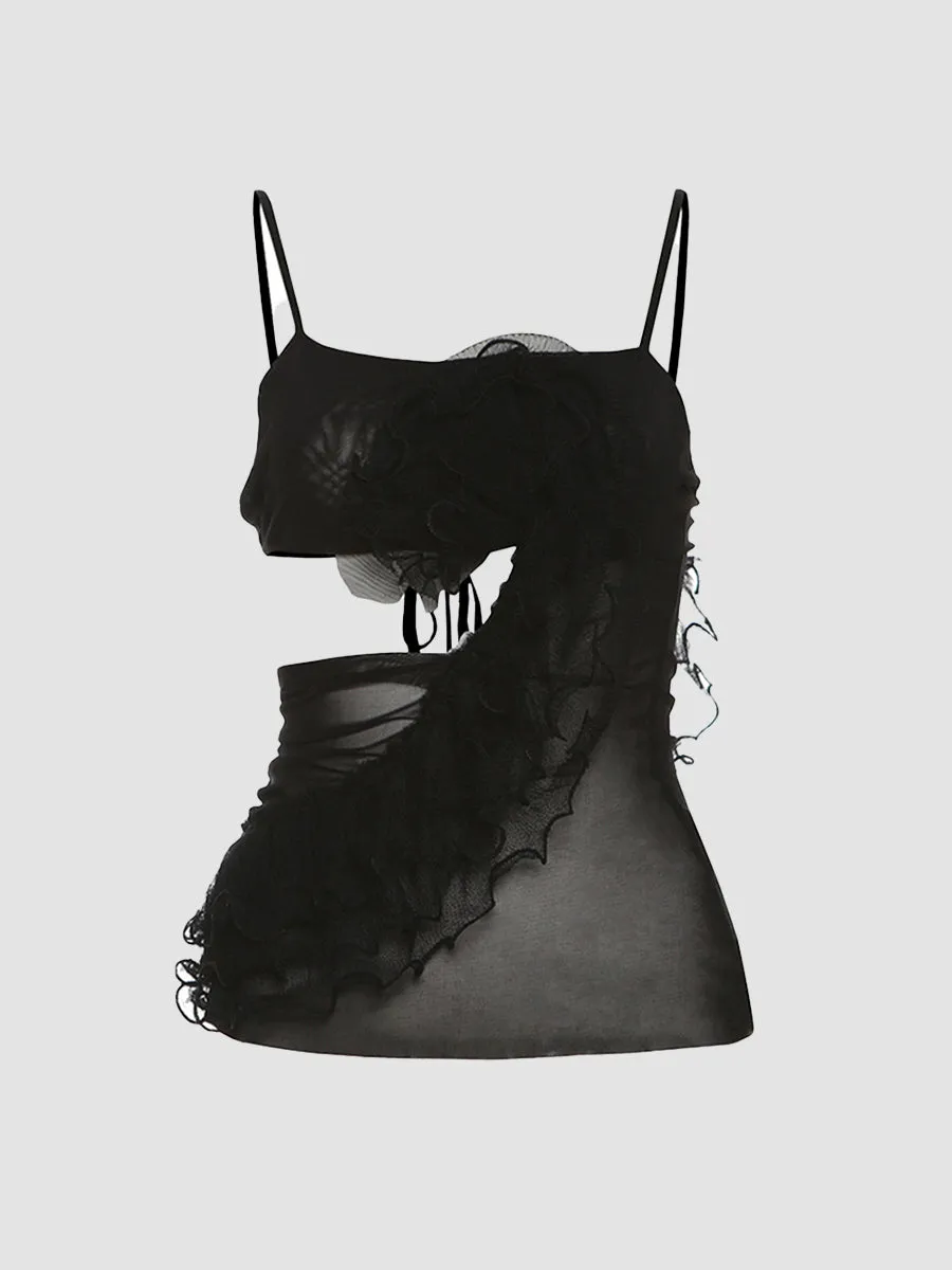 Sexy Mesh Patchwork Hollow Out Camisole Top