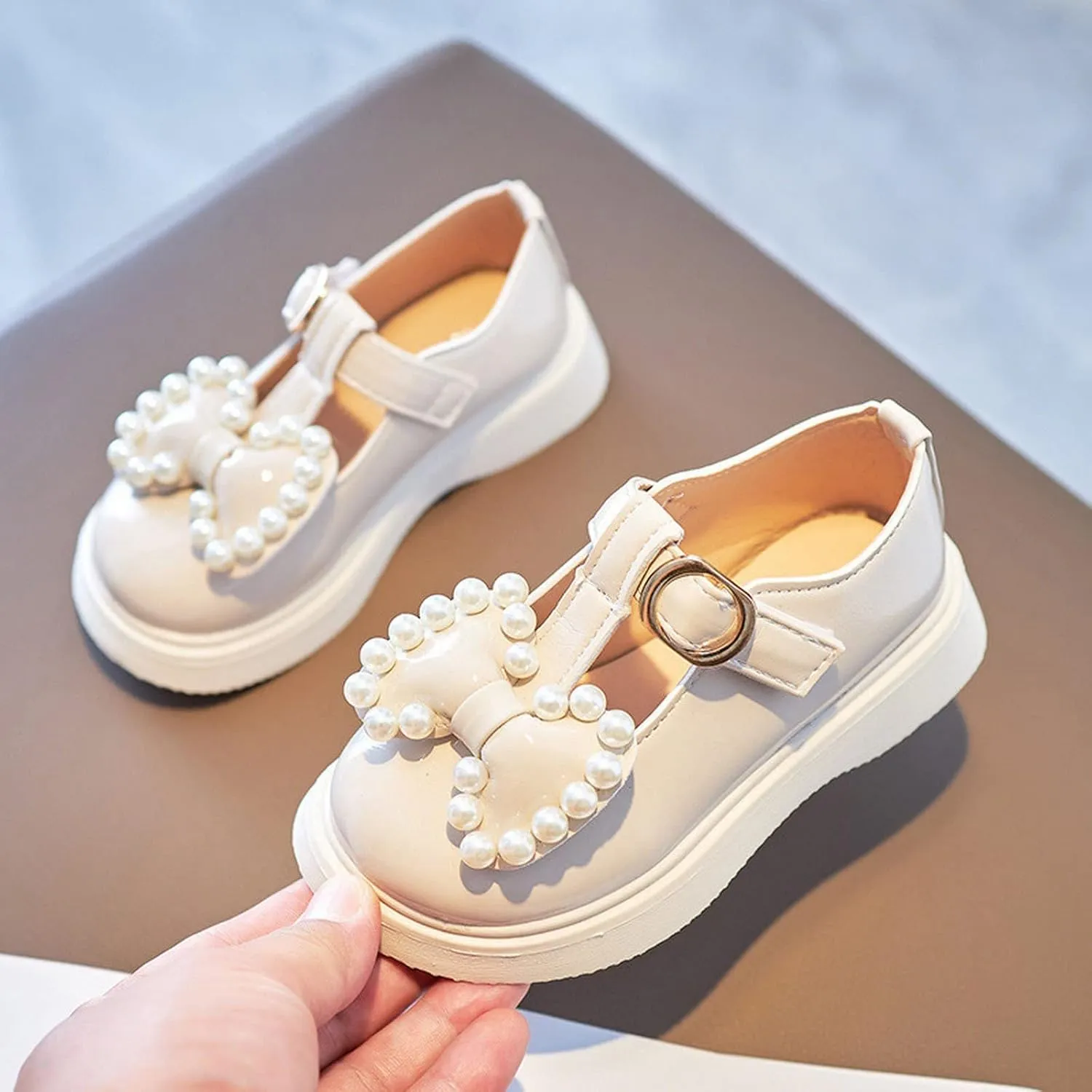 sfdgfhyf Kids House Foot Warmer Toddler Girls Dress Shoes Pearl Bow Shoes Summer Outdoor Soft Rubber Sole Flat Shoes
