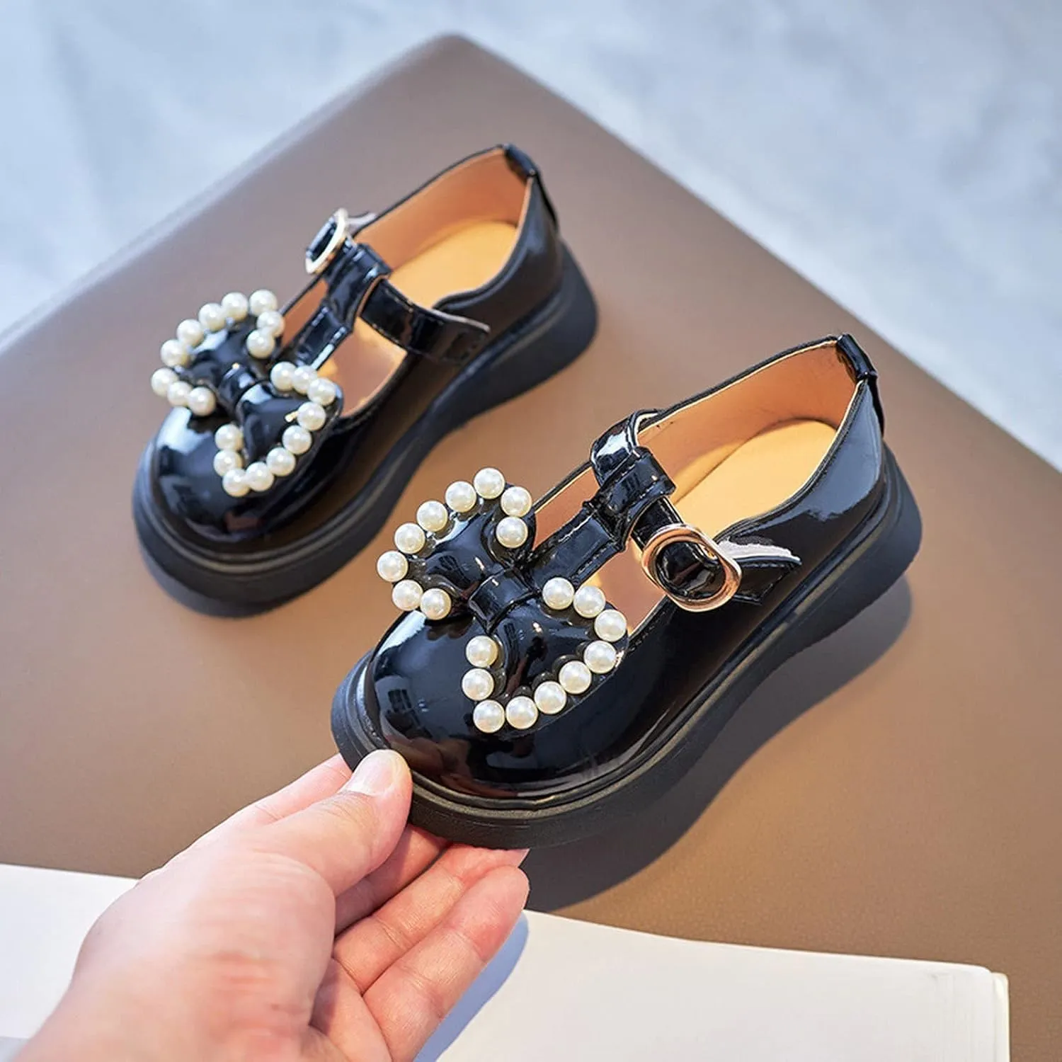 sfdgfhyf Kids House Foot Warmer Toddler Girls Dress Shoes Pearl Bow Shoes Summer Outdoor Soft Rubber Sole Flat Shoes