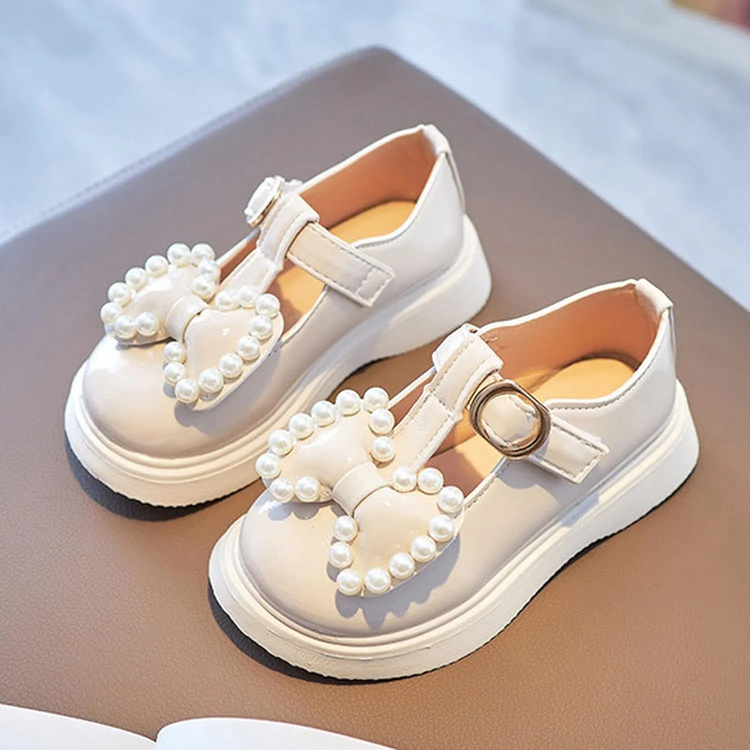 sfdgfhyf Kids House Foot Warmer Toddler Girls Dress Shoes Pearl Bow Shoes Summer Outdoor Soft Rubber Sole Flat Shoes