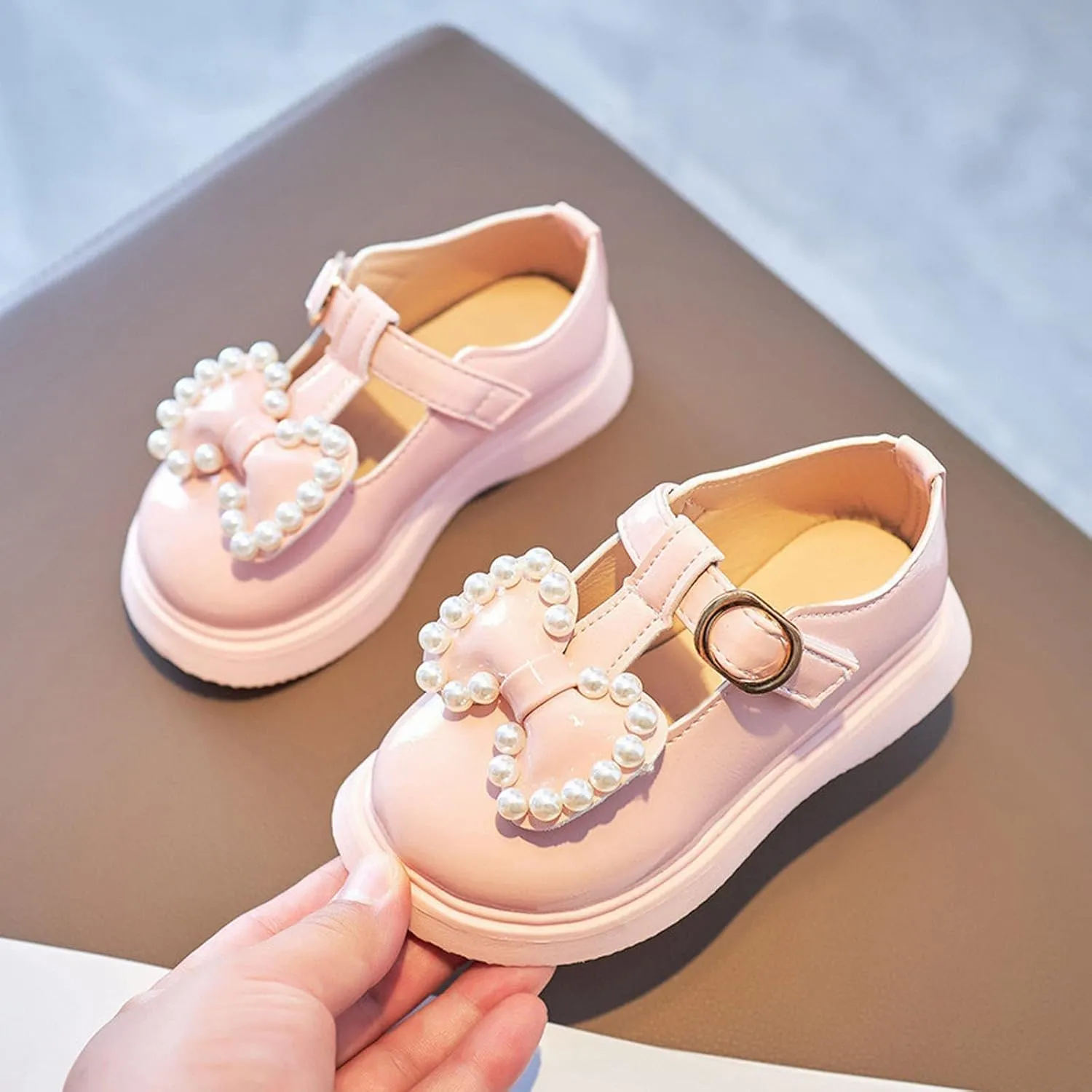 sfdgfhyf Kids House Foot Warmer Toddler Girls Dress Shoes Pearl Bow Shoes Summer Outdoor Soft Rubber Sole Flat Shoes