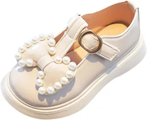 sfdgfhyf Kids House Foot Warmer Toddler Girls Dress Shoes Pearl Bow Shoes Summer Outdoor Soft Rubber Sole Flat Shoes