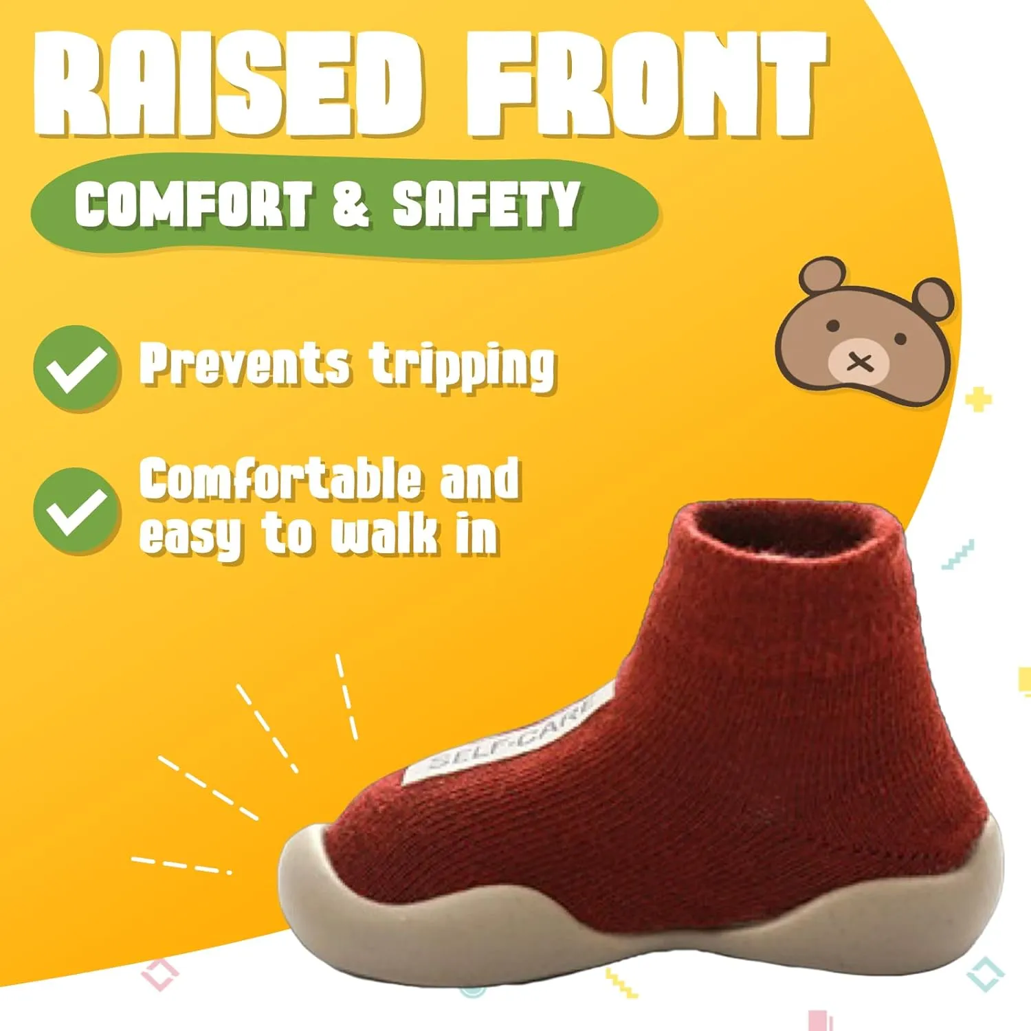 Simple Baby Toddler Sneakers Non-Slip Walking Shoes for Kids Boys and Girls, Stylish Indoor Outdoor Cotton Easy Pull-On Outerwear Shoes Socks with Logo