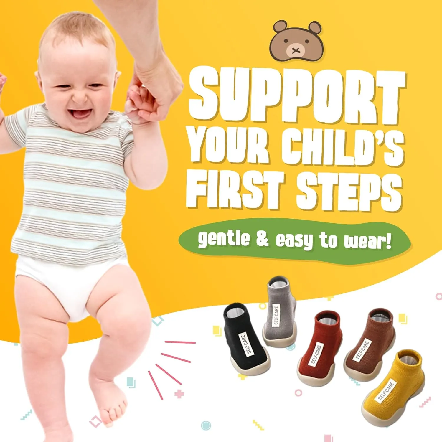 Simple Baby Toddler Sneakers Non-Slip Walking Shoes for Kids Boys and Girls, Stylish Indoor Outdoor Cotton Easy Pull-On Outerwear Shoes Socks with Logo