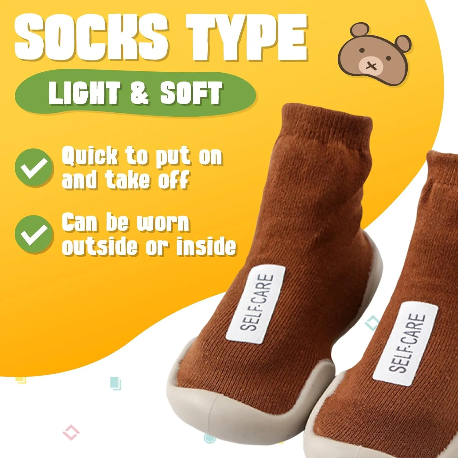 Simple Baby Toddler Sneakers Non-Slip Walking Shoes for Kids Boys and Girls, Stylish Indoor Outdoor Cotton Easy Pull-On Outerwear Shoes Socks with Logo