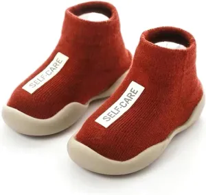 Simple Baby Toddler Sneakers Non-Slip Walking Shoes for Kids Boys and Girls, Stylish Indoor Outdoor Cotton Easy Pull-On Outerwear Shoes Socks with Logo