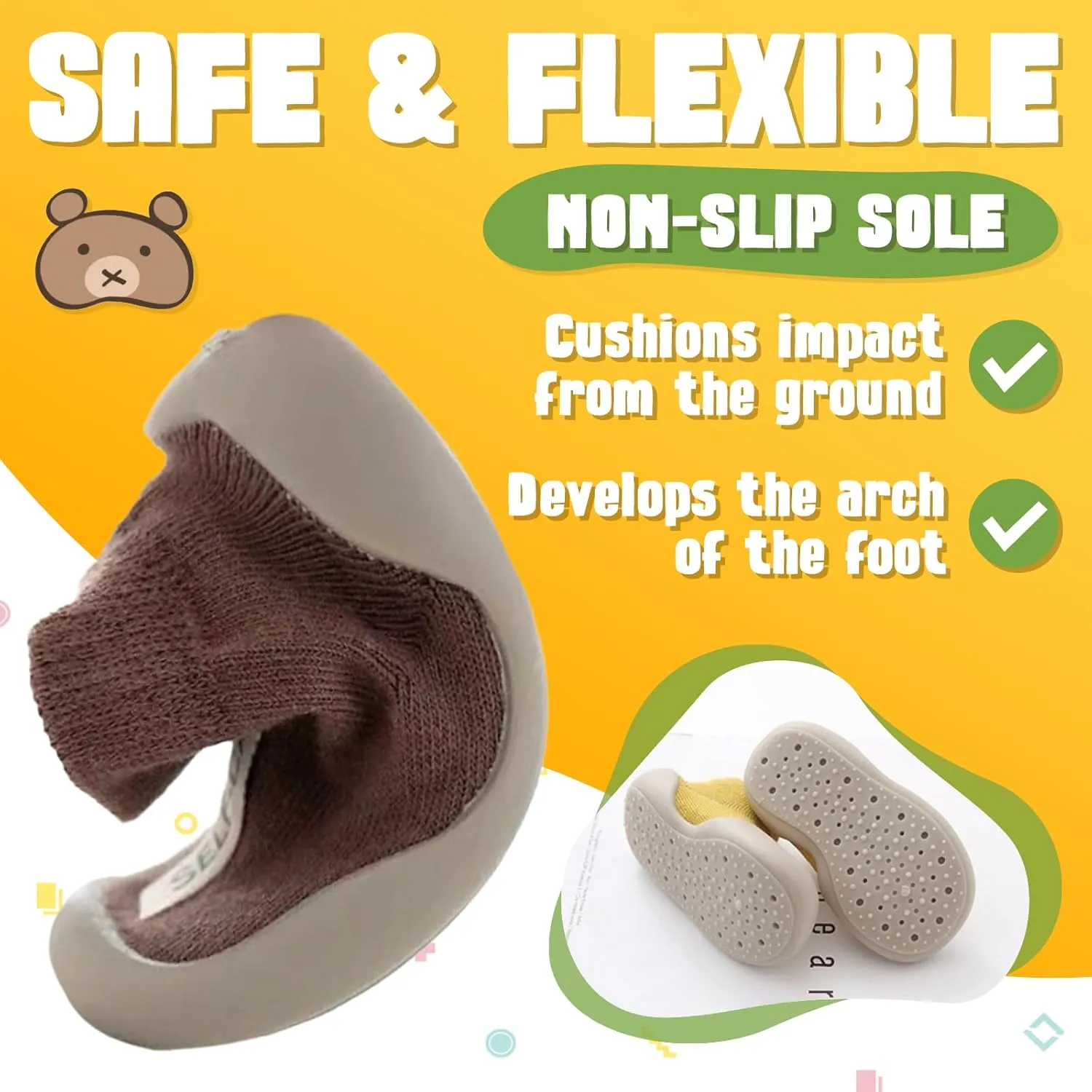 Simple Baby Toddler Sneakers Non-Slip Walking Shoes for Kids Boys and Girls, Stylish Indoor Outdoor Cotton Easy Pull-On Outerwear Shoes Socks with Logo