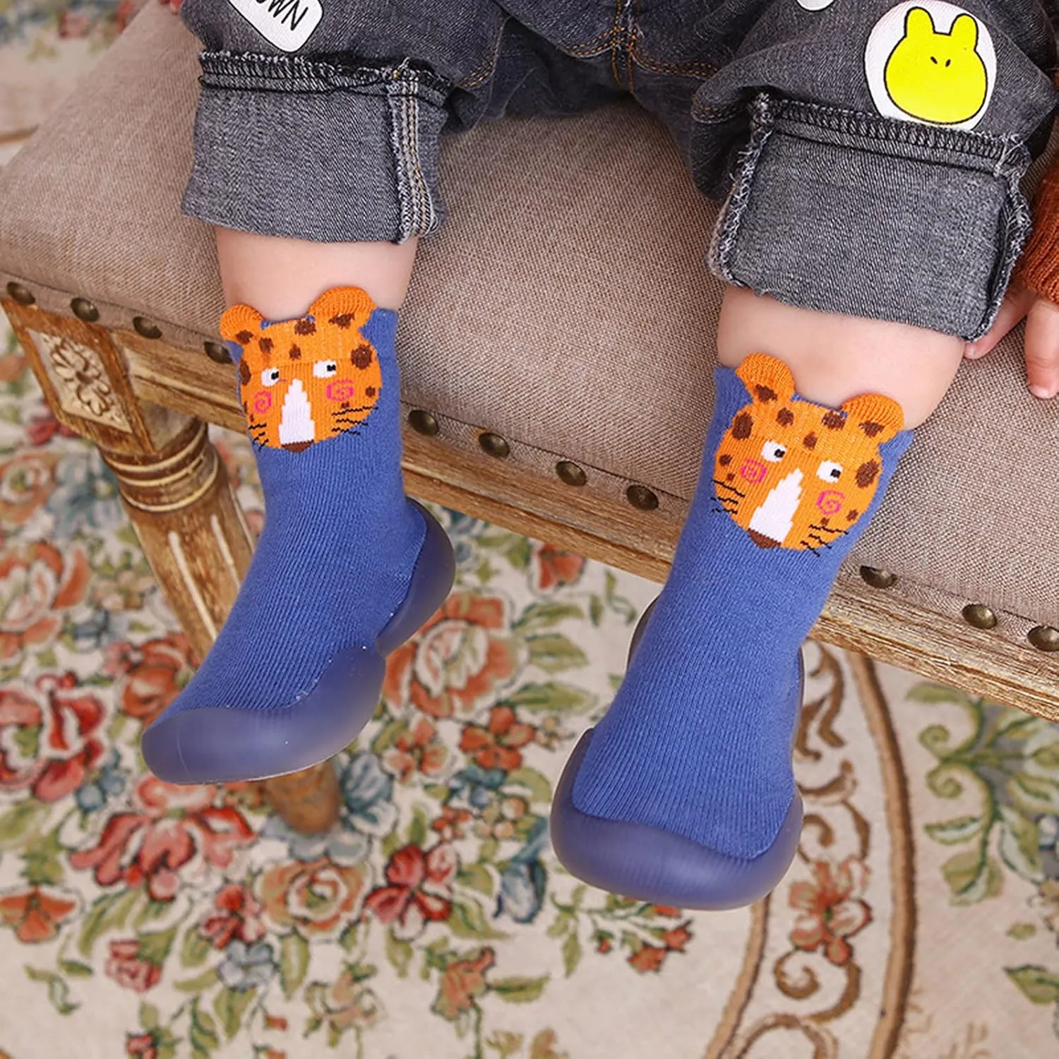 Size 1 Slippers for Boys Toddler Baby Boys Girls Solid Warm Knit Soft Sole Rubber Shoes Youth Cleats Size 2