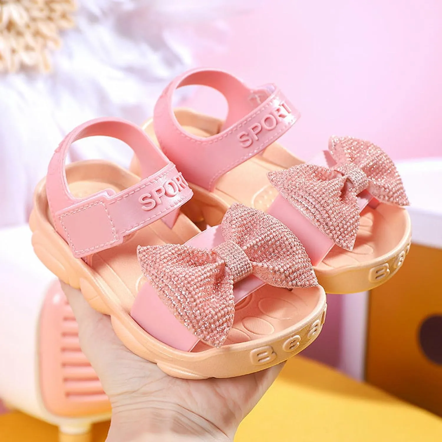 Slides Sandals for Kids Infant Girls Soild Bowknot Princress Shoes Soft Sole Non Slip First Jellies Shoes for Girls