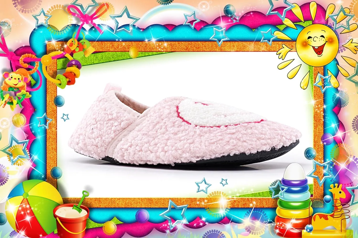 Smile Face Slippers Kids Fuzzy Indoor House Slippers Toddler Home Cozy Socks Cute Face Non-Slip Rubber Sole Warm Shoes Cartoon Soft For Boys Girls