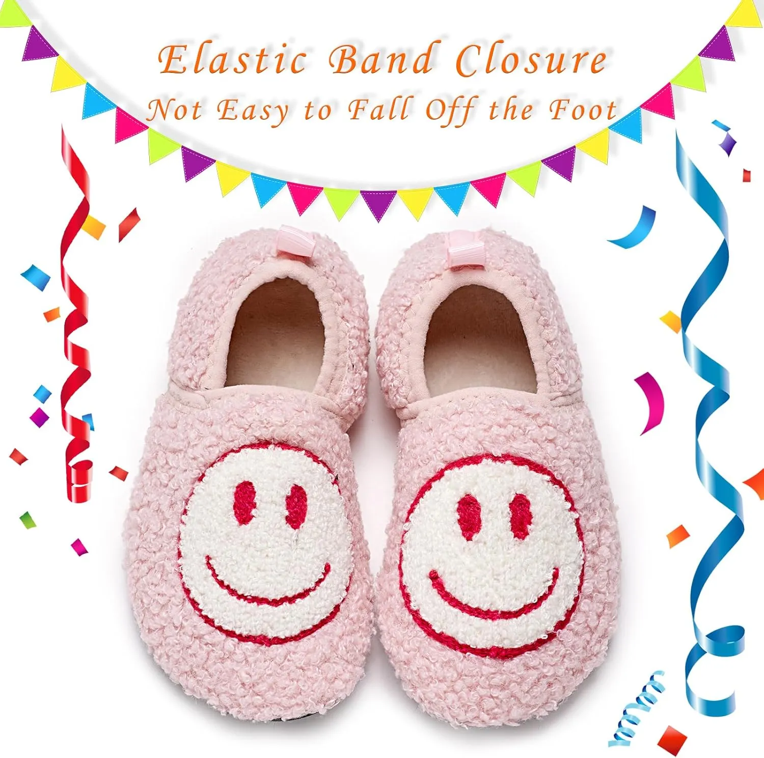 Smile Face Slippers Kids Fuzzy Indoor House Slippers Toddler Home Cozy Socks Cute Face Non-Slip Rubber Sole Warm Shoes Cartoon Soft For Boys Girls