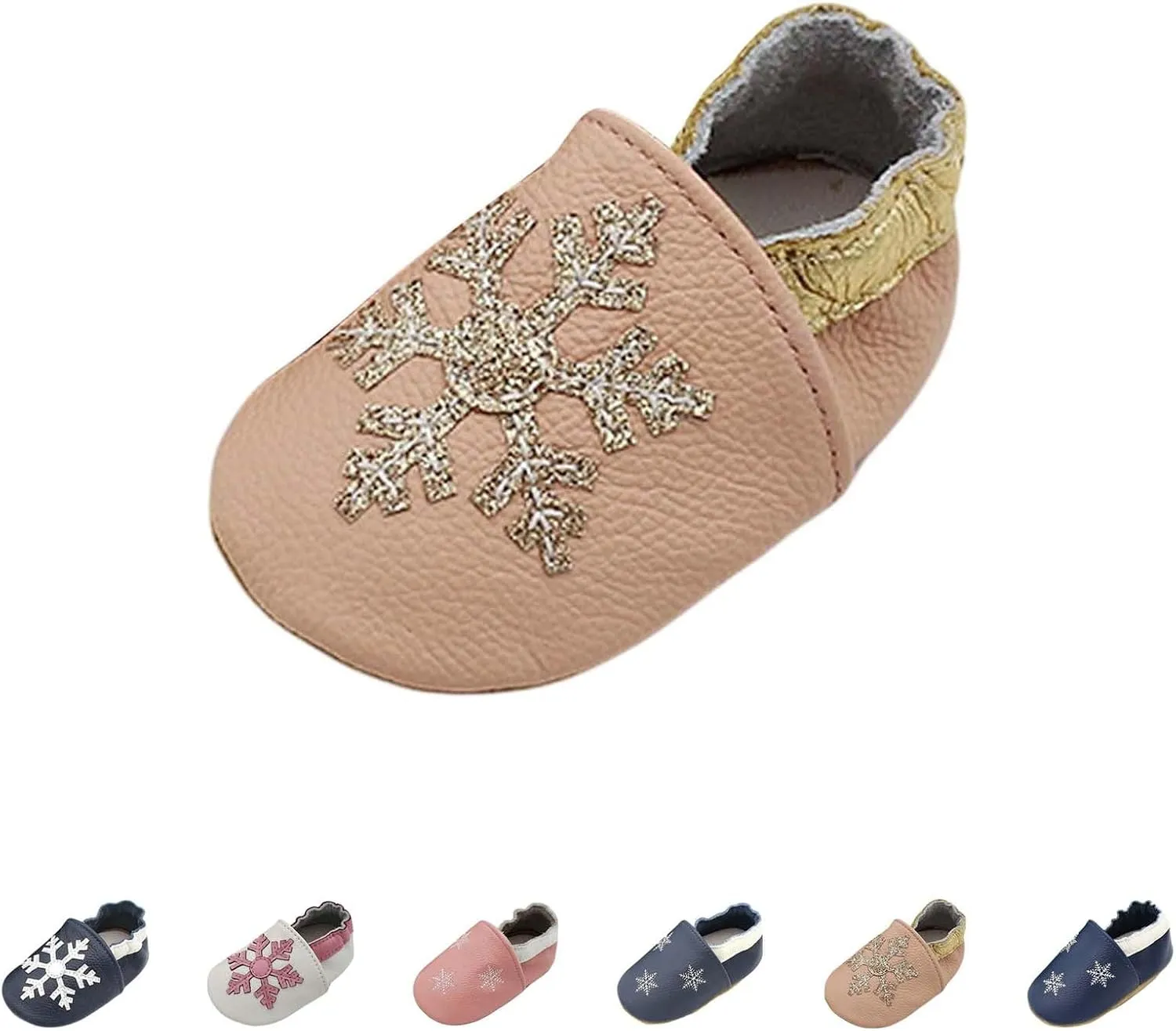 Soft Leather Slippers Baby occasins with Rubber Sole, Anti-Slip Infant Toddler First Walking Shoes for Little Baby Boys Slippers