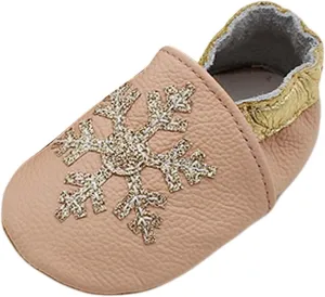 Soft Leather Slippers Baby occasins with Rubber Sole, Anti-Slip Infant Toddler First Walking Shoes for Little Baby Boys Slippers