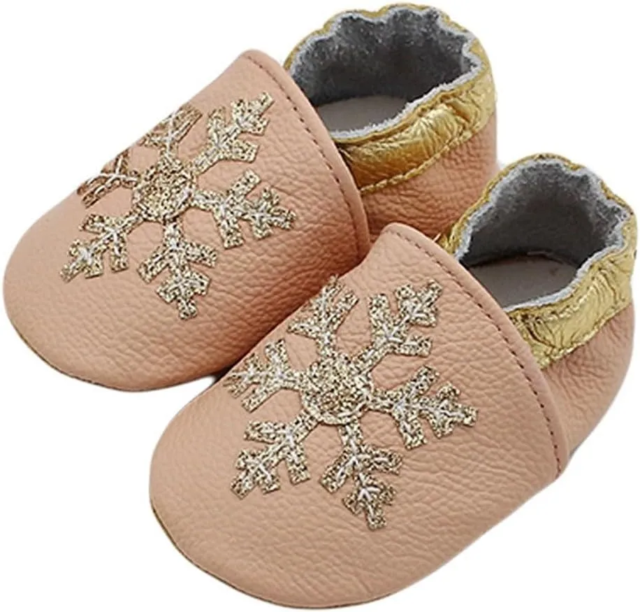 Soft Leather Slippers Baby occasins with Rubber Sole, Anti-Slip Infant Toddler First Walking Shoes for Little Baby Boys Slippers