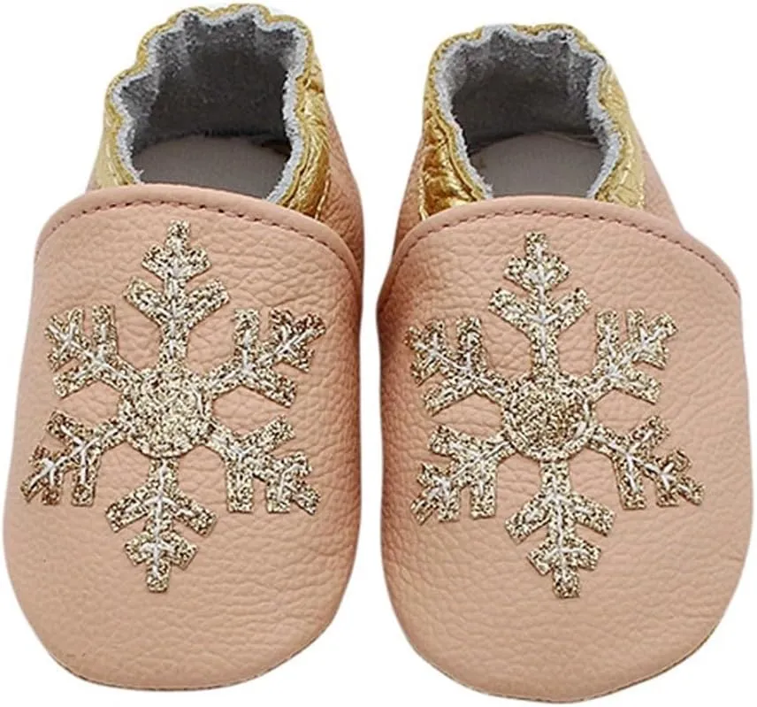 Soft Leather Slippers Baby occasins with Rubber Sole, Anti-Slip Infant Toddler First Walking Shoes for Little Baby Boys Slippers